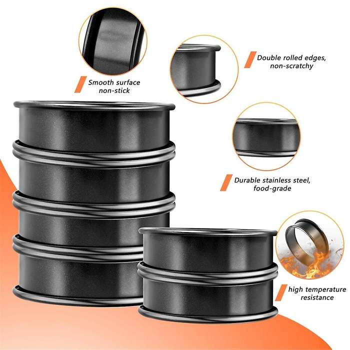 12Pack Crumpet Rings-Nonstick English Muffin Rings,Double Rolled Tart Rings Set, Molds for Baking (4