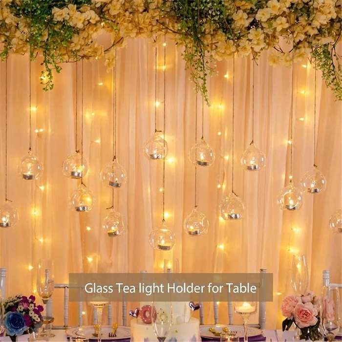 12PCS 6CM Round Hollow Glass Hanging Stand Candle Holder Wedding Art Decoration Table Lantern with E