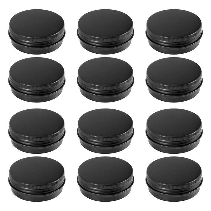 12Pcs 1Oz Black Aluminum Tin Jars Round Screw Lid Containers Empty Metal Storage Cans for Organizing