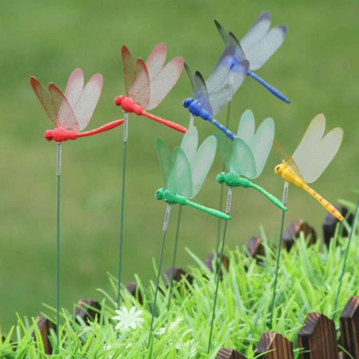 12Pcs Artificial Dragonfly Butterflies Garden Decoration Outdoor Simulation Dragonfly Stakes Yard Pl