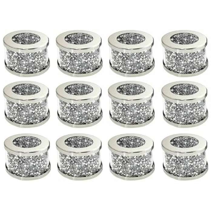 12pcs Crystal Glass Napkin Holder Napkin Rings,Glam Crushed Diamond Table Settings Bling Serviette B