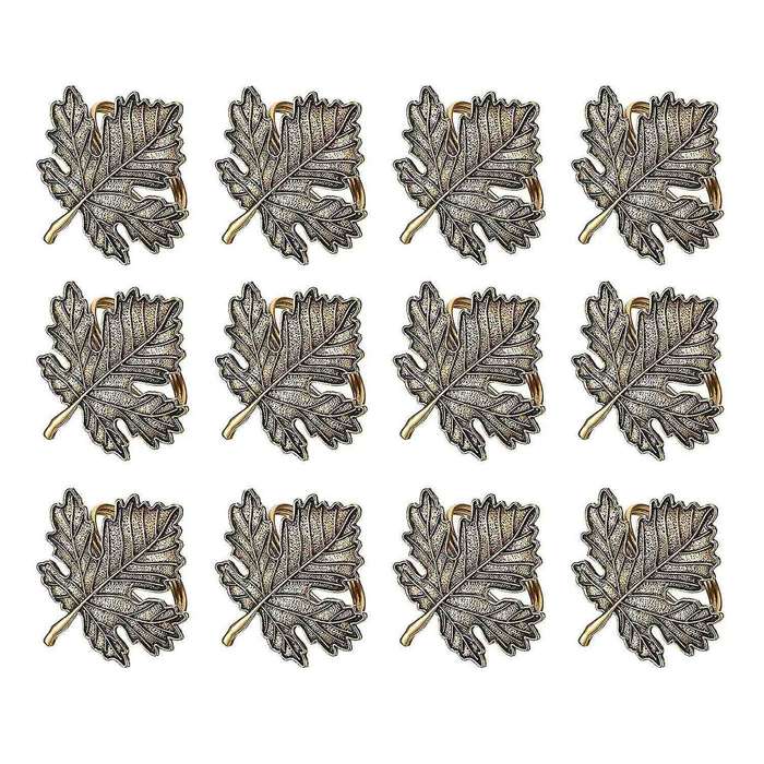 12Pcs Fall Napkin Ring,Fall Leaf Napkin Rings Autumn Napkin Holders Maple Leaf for Thanksgiving Hall