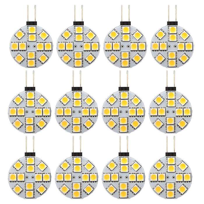 12pcs G4 Lights Led Side Pin Base Round G4 5050 12smd Led Rv Light Home Reading Light, Warm White