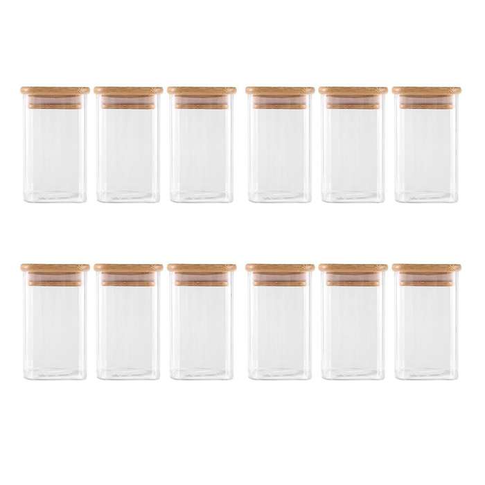 12pcs Glass Spice Jars with Bamboo Lid, 8oz Airtight Square Spice Containers , Empty Seasoning Jars
