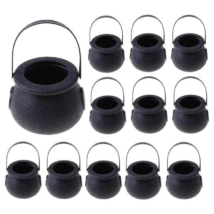 12Pcs Mini Candy Kettles Witch Skeleton Cauldron Holder Pot with Handle for Halloween Easter St 'S D