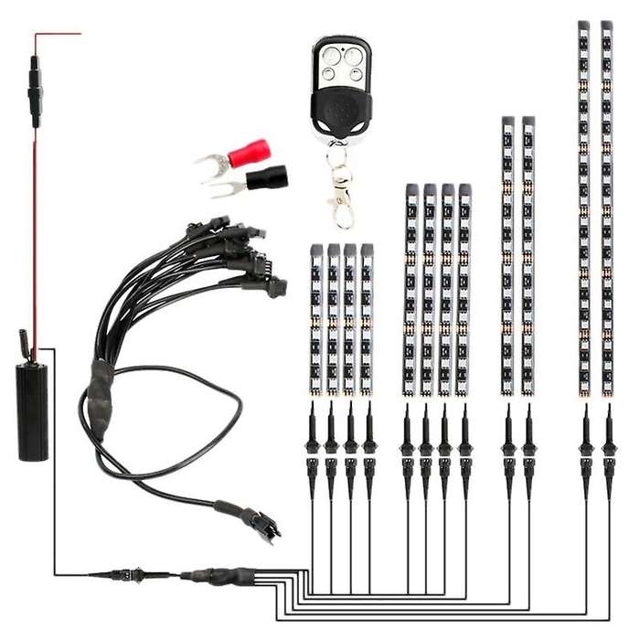 12Pcs Motorcycle Car Atmosphere Light RF RGB Colorful Light Strip LED Flashing Strip Light Glow Neon
