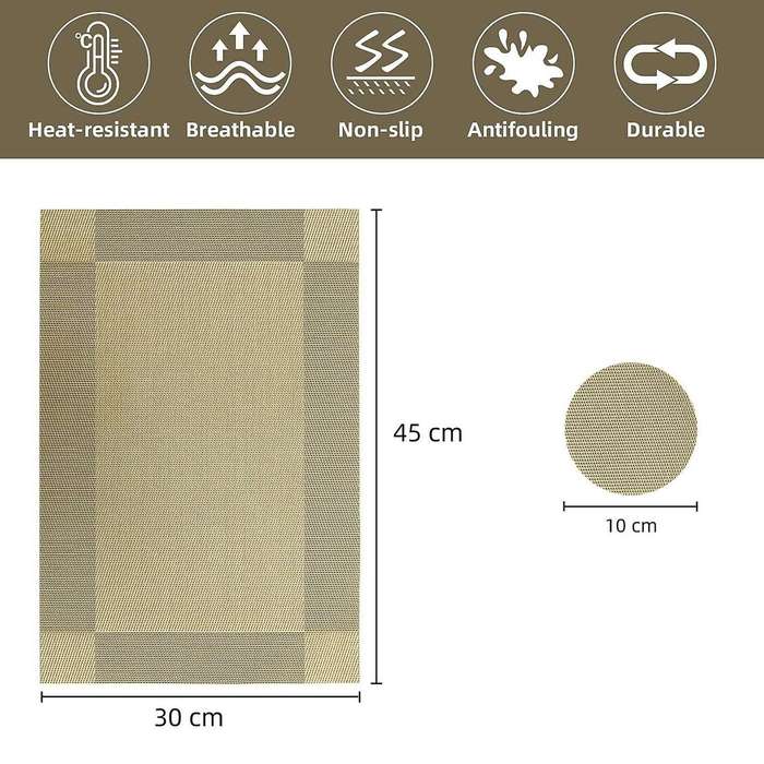 12PCS Placemats PVC Vinyl Placemats Heat Resistant Non-Slip Woven Washable for Kitchen Dining Table