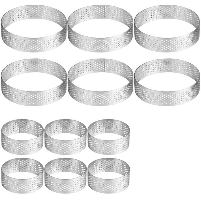 12pcs Round Tart Rings, 1.97in & 3.15in Stainless Steel Tart Rings, Perforated Cake Mousse Rings, Me