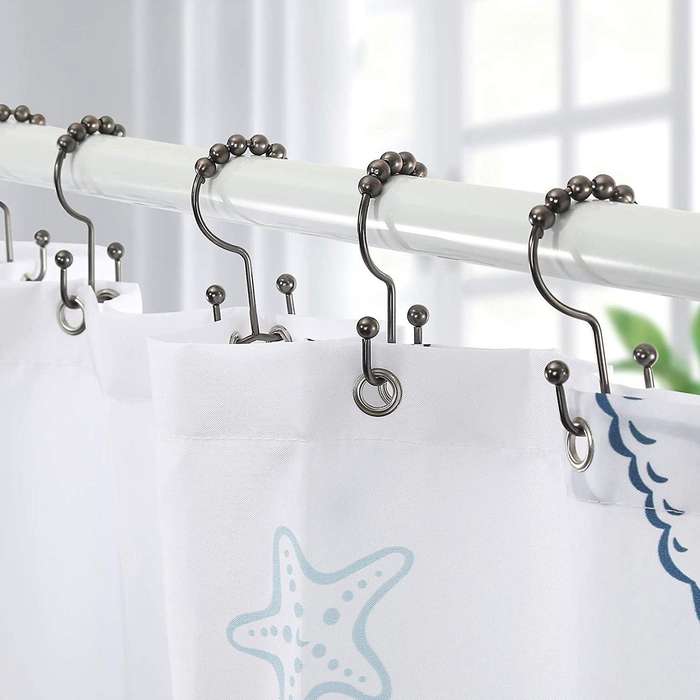 12pcs Shower Curtain Hooks, Stainless Steel Shower Curtain Rings Rust Proof Free Sliding Double Sho