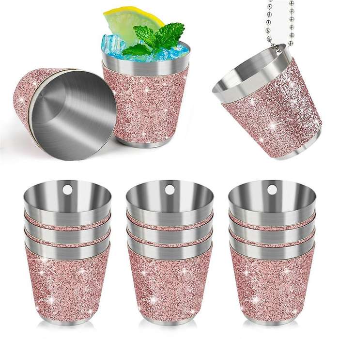 12Pcs Shot Cups Metal for Hanging Shot Glasses Stainless Steel with Chain Shot Glass 30ml Shot Cup f