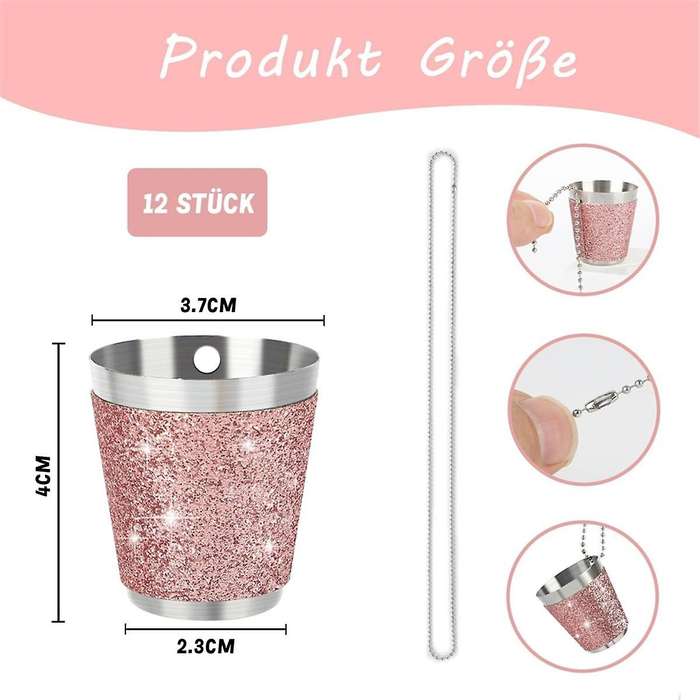 12Pcs Shot Cups Metal for Hanging Shot Glasses Stainless Steel with Chain Shot Glass 30ml Shot Cup f