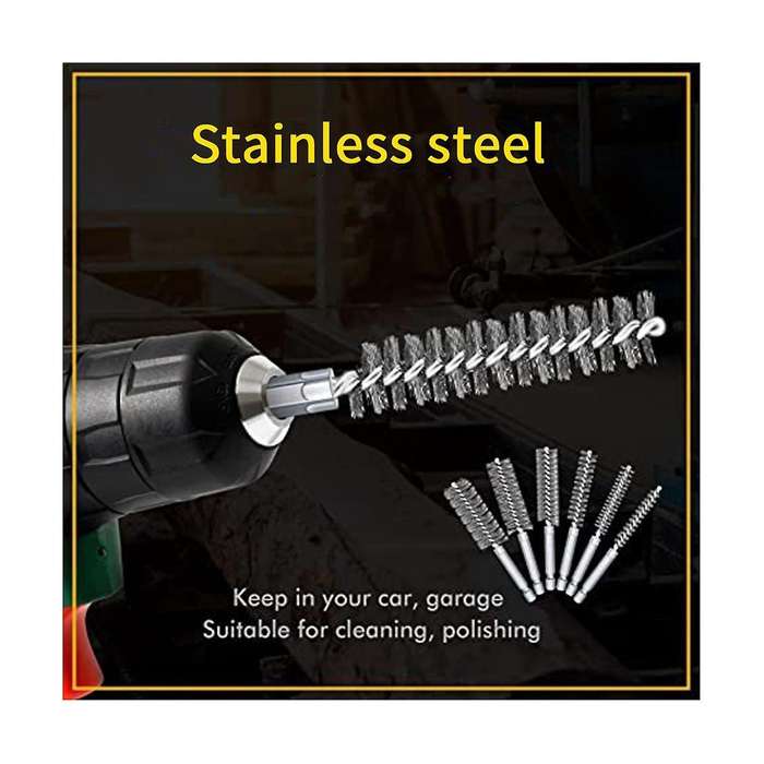 12pcs Steel Bore Wire Brush Twisted Wire Stainless Steel Cleaning Brush with Handle 1/4 Inch Hex for