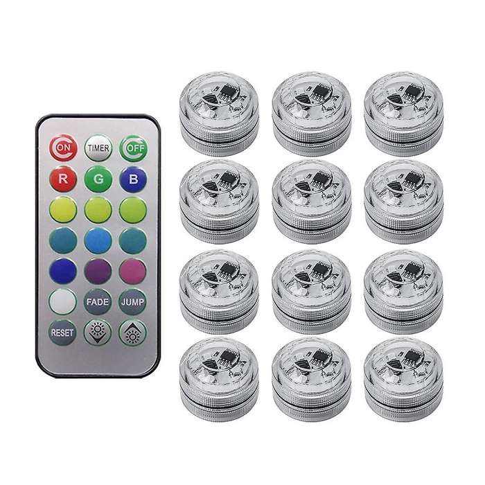 12pcs Wireless Colorful Led Car Interior Ambient Light Remote Control Battery Operated Vase Pool Po