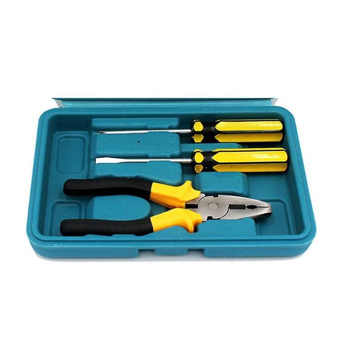 12pcs Universal Repair Kit with Plastic Toolbox with Wrench, Tape Measure and Screwdriver for Auto