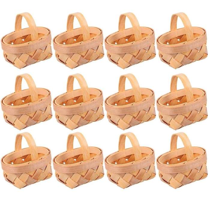 12Pcs Wood Chip Mini Baskets Manual Woven Baskets Ornaments Storage Box