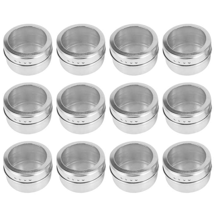 12pcs/set Clear Lid Magnetic Spice Tin Jar Stainless Steel Spice Sauce Storage Container Jars Kitch