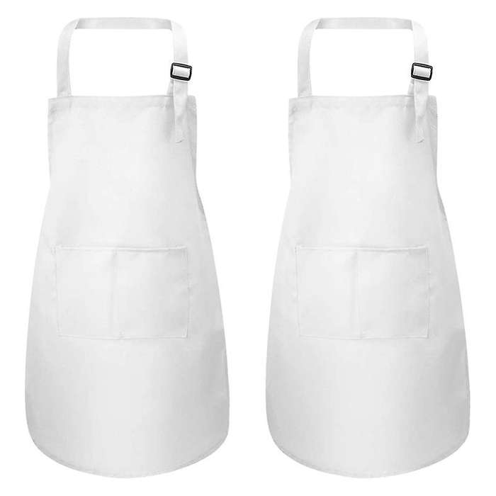 12-piece Apron and Chef Hat Set, Adjustable Children's Apron with Pockets (white, Suitable for 2-6