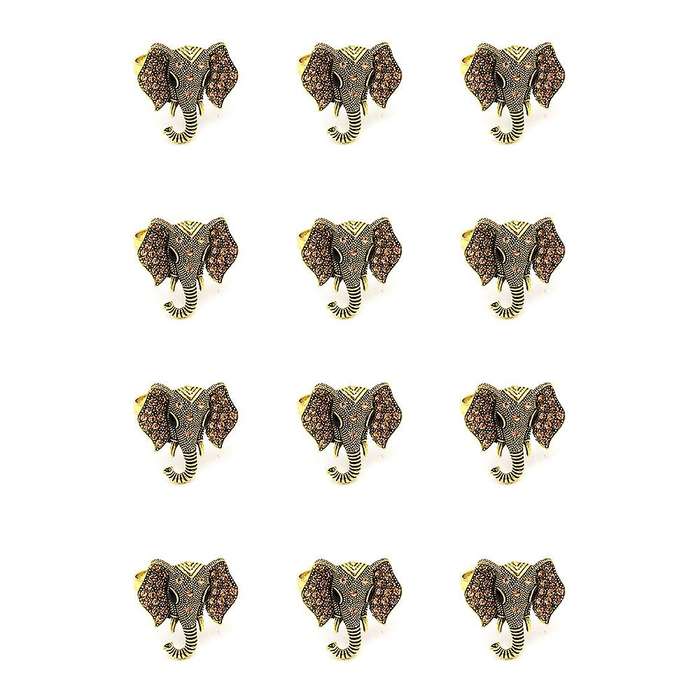 12Pcs/Set Vintage Elephant Napkin Buckle Diamond Animal Napkin Ring Napkin Ring Holder Wedding Party