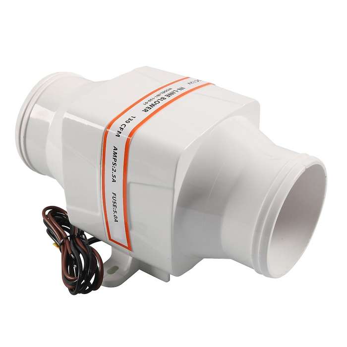12V 130 CFM Boat Blower 3 Inch in-Line Marine Bilge Air Blower Fan Quiet Blower Vents 4 Leaves