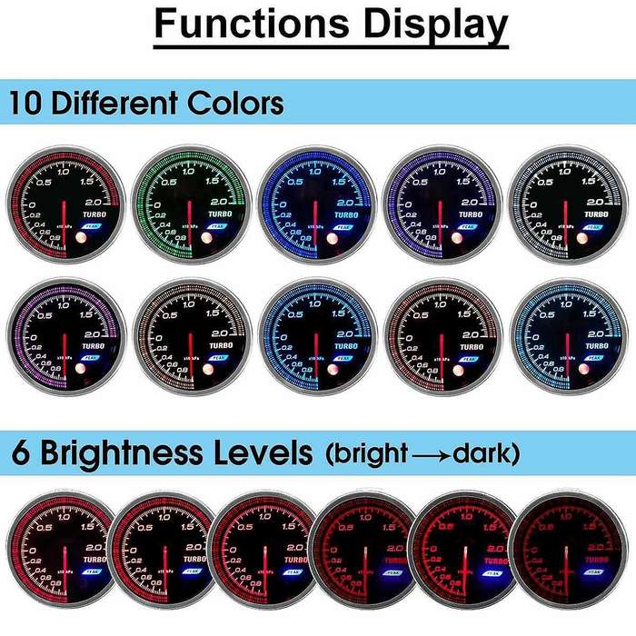 12V 2.5 Inch 60mm Car Turbo Boost Pressure Gauge Meter BAR LED Display Brushless Motor
