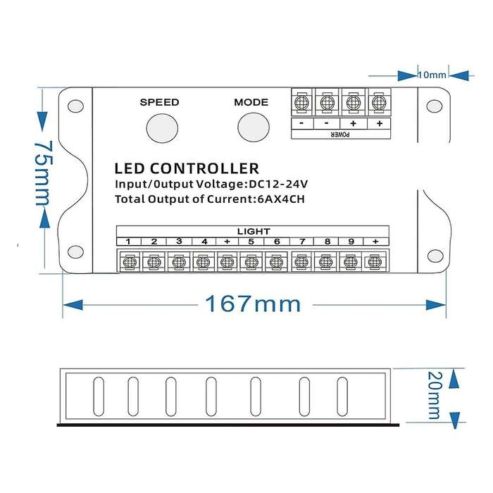 12V 24V DC 4CH 9 Channels Separate Led Strip Tape Controller Jump Water Burst Flash Horse Sign Lumin