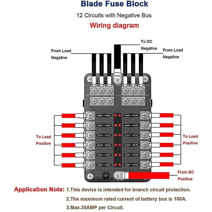 12V 32V Plastic Cover Fuse Box Holder M5 Stud with LED Indicator Light 12 Ways Blade for Auto Car Bo