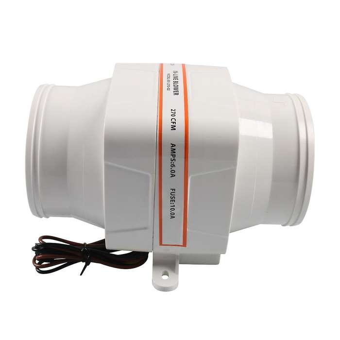12V 270 CFM Boat Blower 4 Inch in-Line Marine Bilge Air Blower Fan Quiet Blower Vents 6 Leaves