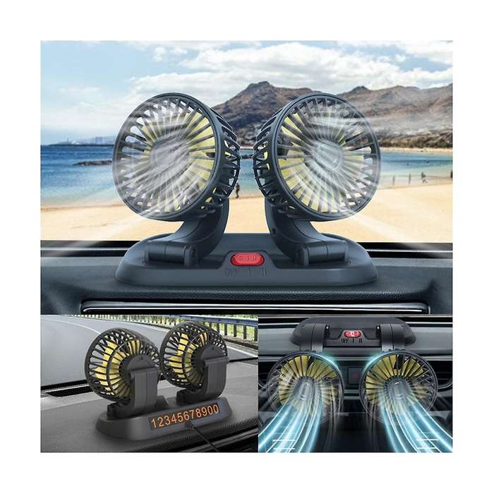 12v Car Fan Double Head Fan Portable Auto Cooling Fan Cooling Big Wind Electric Fan Car Folding Fan
