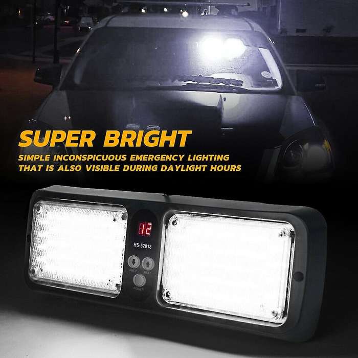 12V Car Windshield Police Warning Light Sunshield Visor Strobe Lights with 86LEDS and 12 Flash Modes