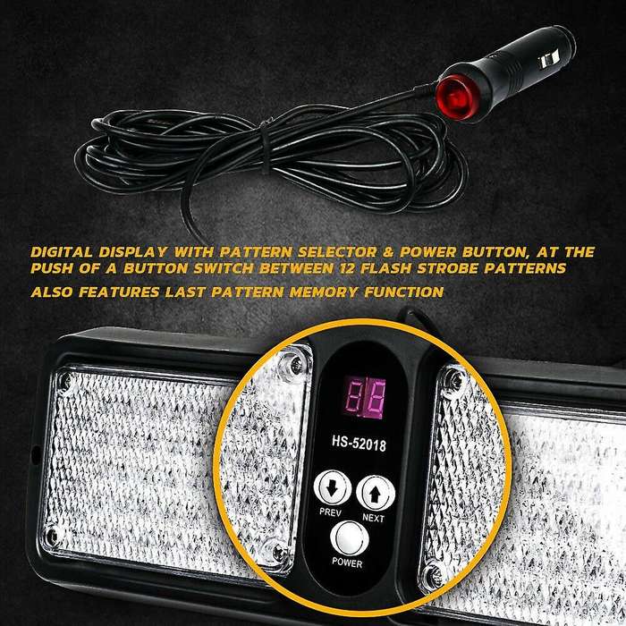 12V Car Windshield Police Warning Light Sunshield Visor Strobe Lights with 86LEDS and 12 Flash Modes