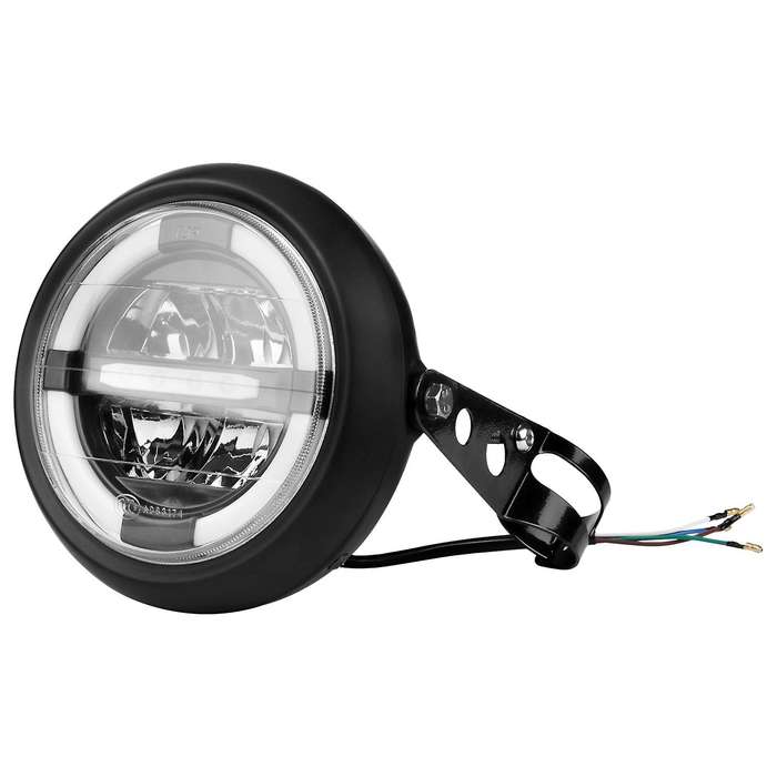12V Universal Motorcycle Headlamp 7.5Inch Motorbike Refit Headlight Retro Black Round White Light He