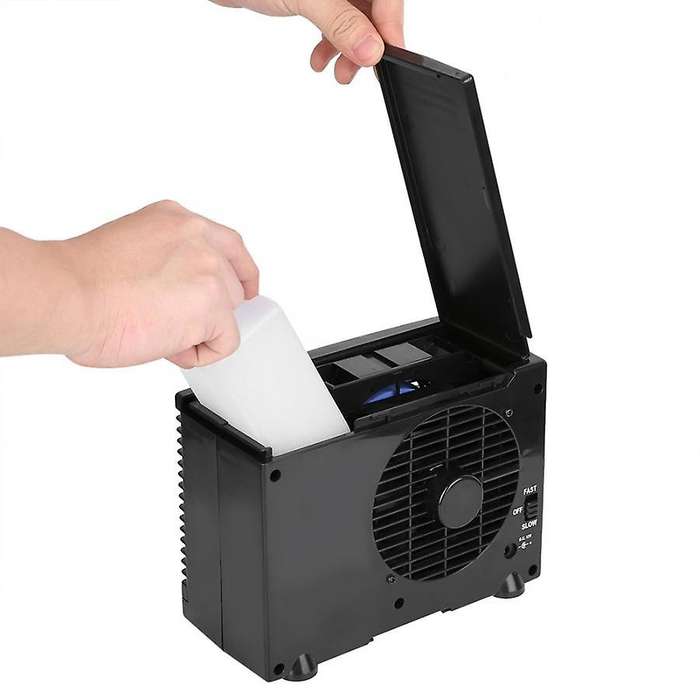 12V/24V Portable Car Air Conditioner Fan Mini Cooling Fan Water Ice Evaporative Air Conditioner Blac