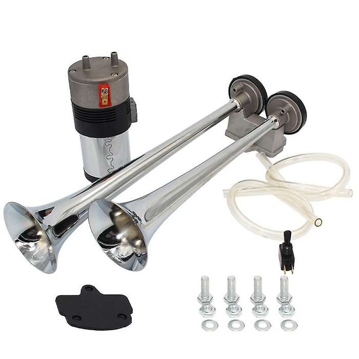 12V/24V Double Air Horn Kit, 15 Inches Trumpet Train Air Horn with Compressor for Car Vehicle Truck