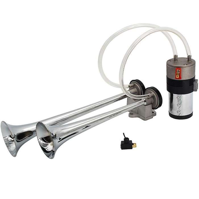 12V/24V Double Air Horn Kit, 15 Inches Trumpet Train Air Horn with Compressor for Car Vehicle Truck