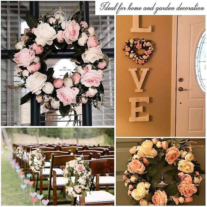 13 Inch Pink Rose Wreath Floral Wreath Classic Handmade Flowers for Front Door Wall Wedding Party C