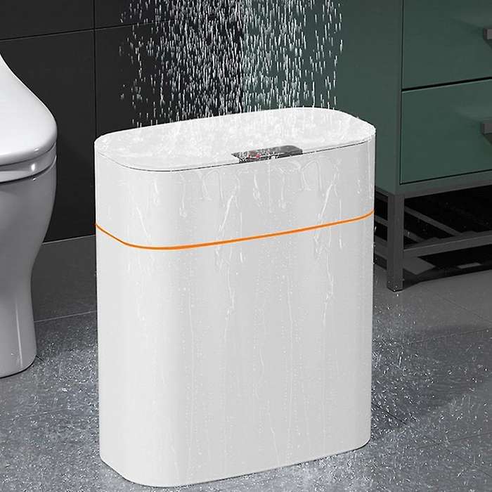 13L Dustbin Electric Automatic Rubbish Can USB Waterproof Dustbin Home Induction Garbage Bin(White)
