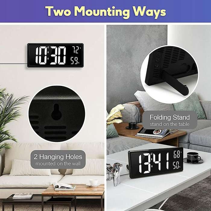 14.3 Inch Large Digital Wall Clock,with Temperature, Date and 12/24H, Auto-Dimming Silent Alarm Wall