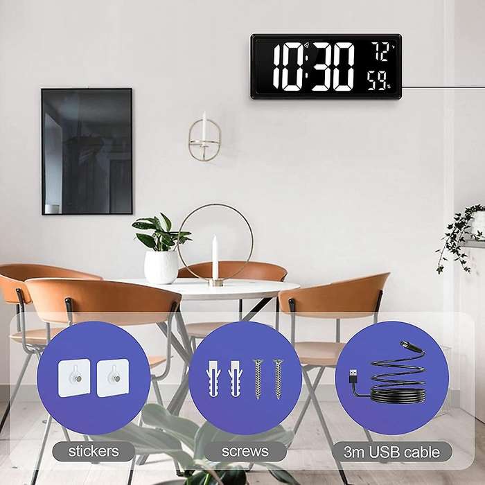 14.3 Inch Large Digital Wall Clock,with Temperature, Date and 12/24H, Auto-Dimming Silent Alarm Wall