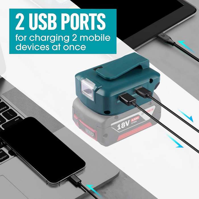14.4V/18V Lithium Battery Adapter with LED Spotlight USB Converter for Batteries