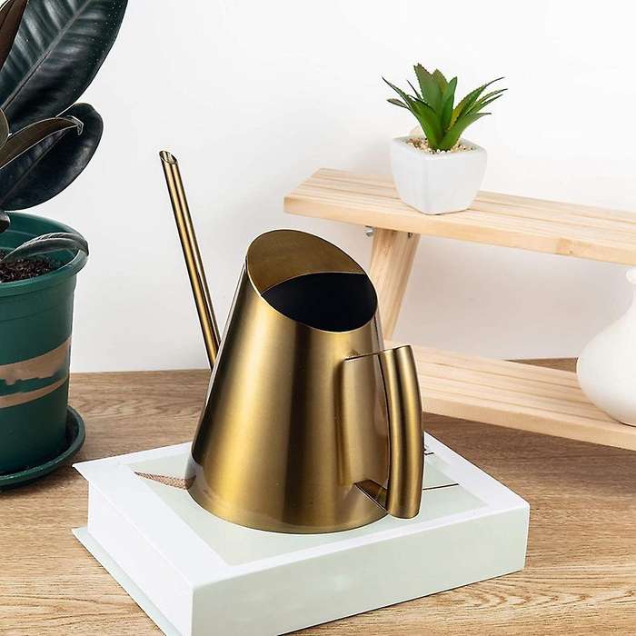 14Oz/400Ml Small Watering Can Indoor Stainless Steel Houseplant Watering Can Long Spout(Gold Color)