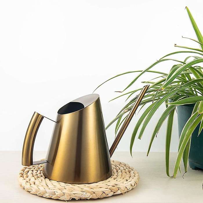 14Oz/400Ml Small Watering Can Indoor Stainless Steel Houseplant Watering Can Long Spout(Gold Color)