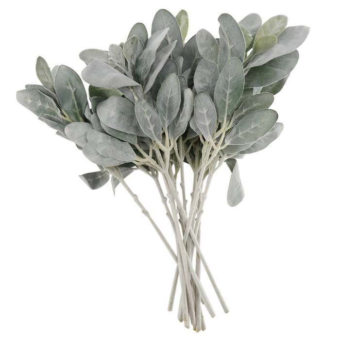 14pcs Artificial Flocked Greenery Leaves Short Stems,faux Lambs Ear Greenery Urn Filler Greenery Pl