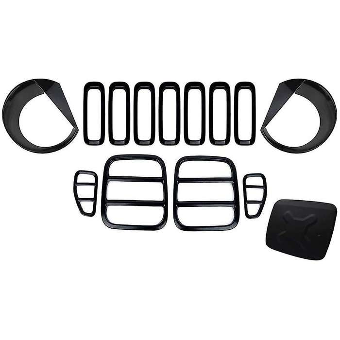 14PCS Fuel Filler Cap, Front Mesh Grilles, Headlight and Taillight Covers for 2015 2016 2017 2018