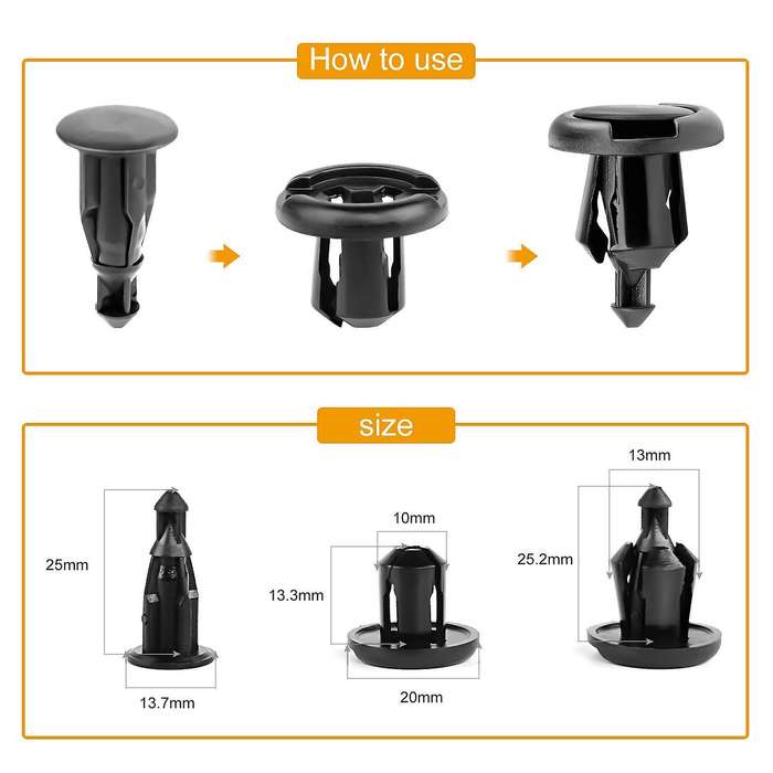150 Pcs Push-Type Bumper Fasteners Rivet Clips-2 Sizes Universal Auto Clips & Fastener for Bumper Cl