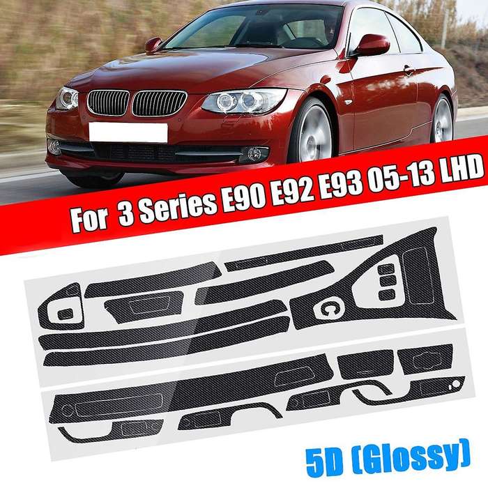 15PCS Car Interior Decorative Sticker 5D Glossy Carbon Fiber Trim Protective for 3 Series E90 E92 E9