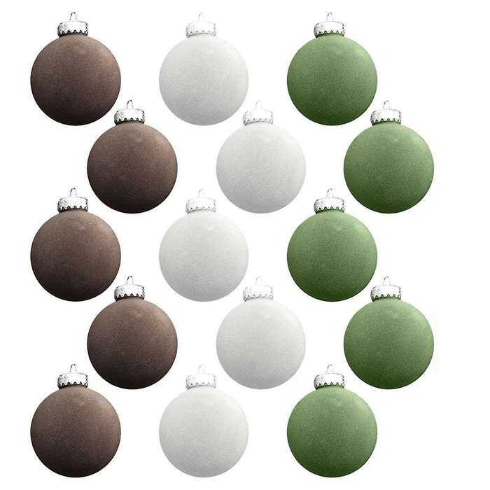 15PCS Flocked Christmas Ornaments Christmas Tree Ornaments 6CM for Holiday Wedding Parties Home Dec