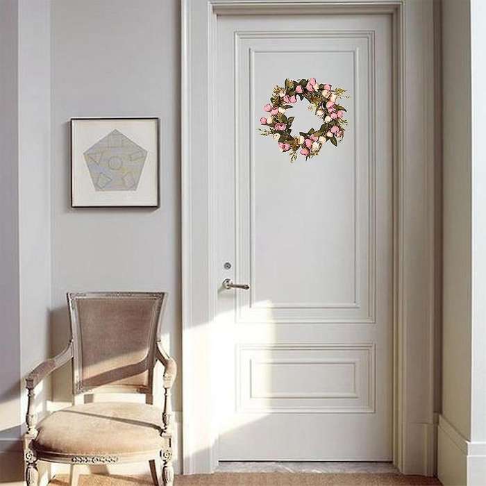 16 Inch Artificial Rose Flower Wreath with Elegant Best for Front Door Wedding Birthday Party Wall