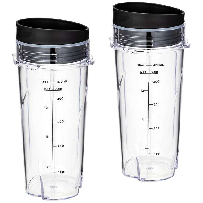 16oz Replacement Cups for Ninja Qb3001ss Fit Compact Personal Blender, with Lids- 2 Pack