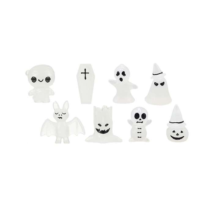 16pcs Decor Mini Luminous Ghost Ornament Halloween Decoration Coffin Pumpkin Bat Glowing Home Decora