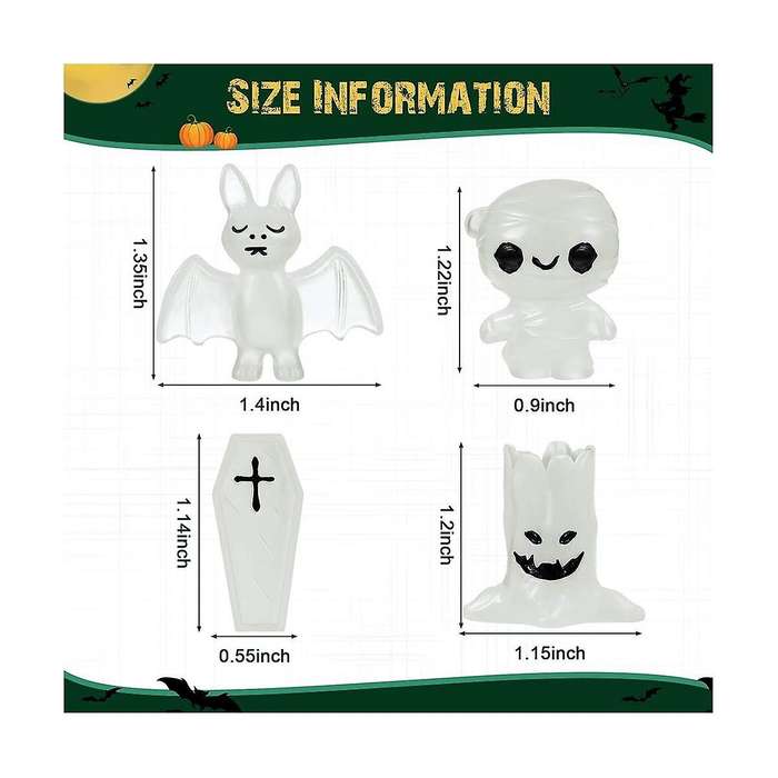 16pcs Decor Mini Luminous Ghost Ornament Halloween Decoration Coffin Pumpkin Bat Glowing Home Decora